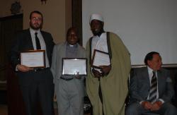 Imam Ashafa, Pastor James and Dr Karam show their certificate of appreciation from the American University of Cairo on 2 June, 2009